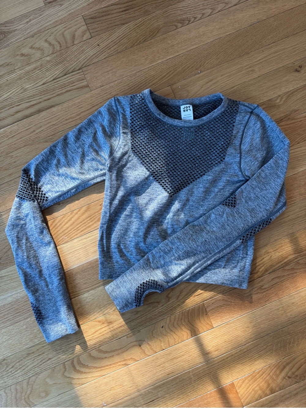 JoyLab Gray Long-Sleeve Mesh Accent Top